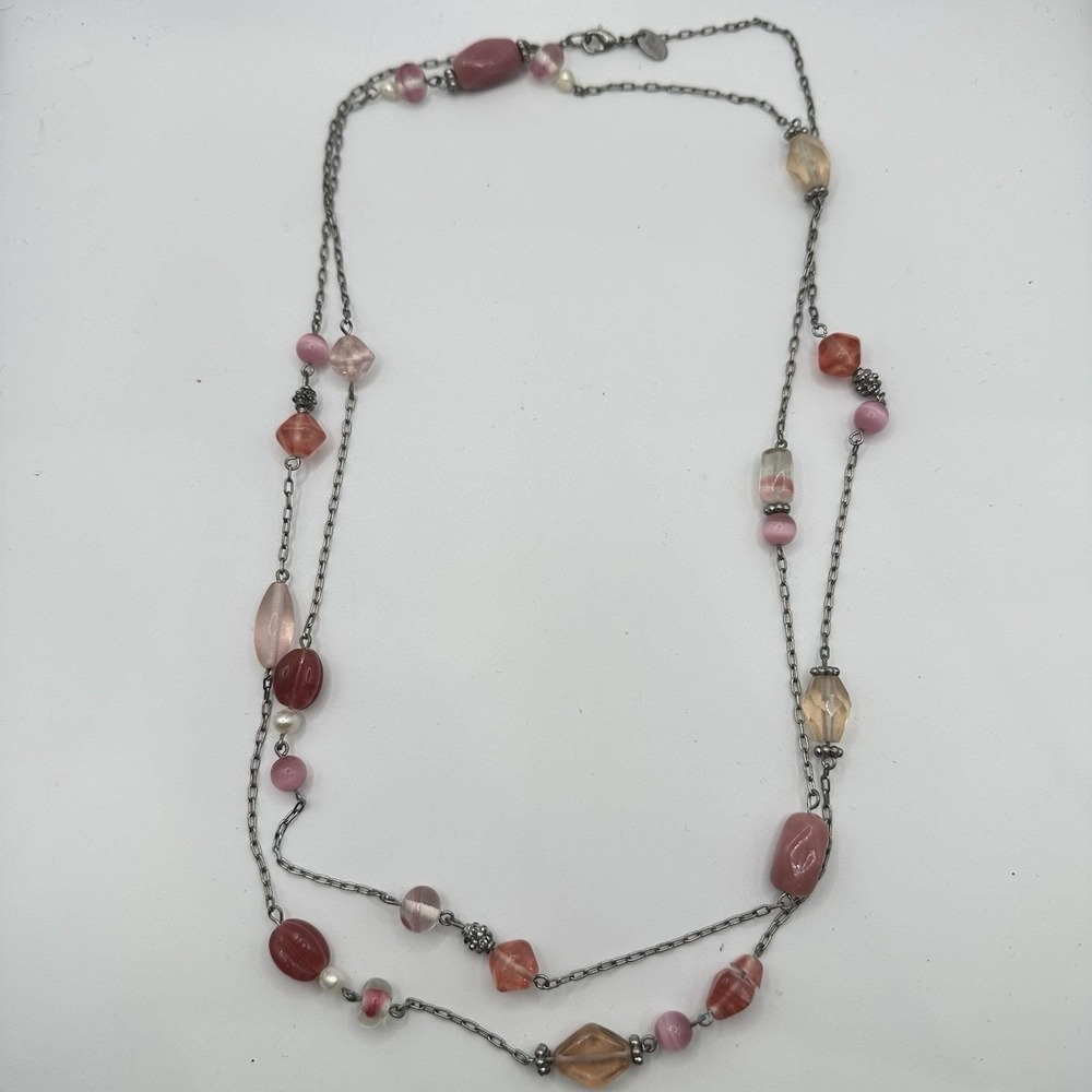 Lia Sophia Cherries Jubilee Freshwater Pearl Pink Cut Crystal Silver Necklace 52